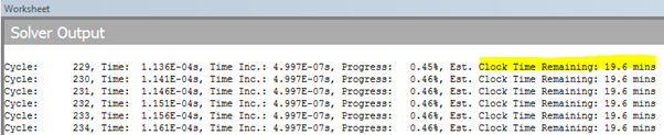 Default Solution Information display during solve with the estimated time remaining highlighted in yellow