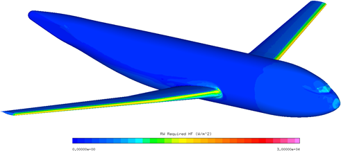 Running Wet Required Heat Flux Distribution over Generic Aircraft