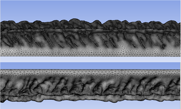 22-Minute Icing on a Swept Wing, Mid-Span Surface Mesh, Pressure Side (Top) and Suction Side (Bottom)