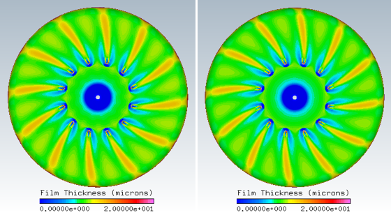 Film Height on the Surface (Left: Fluent; Right: FENSAP kw-sst)