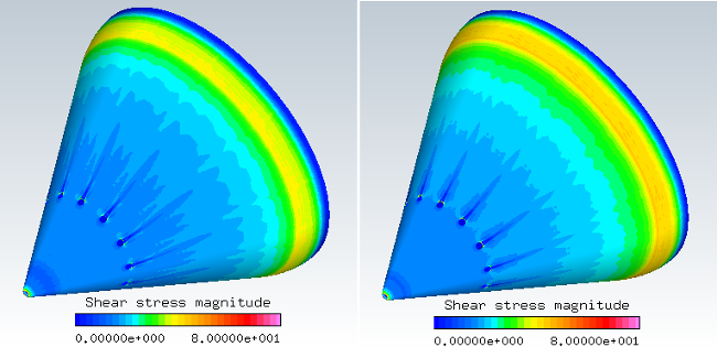 Shear Stress (Left: Fluent; Right: FENSAP kw-sst)