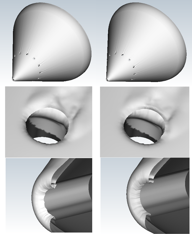 60-Second Ice Accumulation on the Nose Cone (Left: Fluent; Right: FENSAP kw-sst)