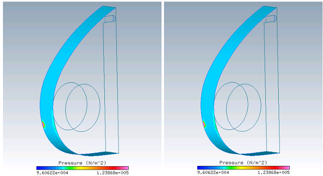 Initial Internal Airflow Results: Surface Pressure (Left: Fluent; Right: FENSAP)