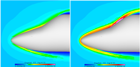 Ice Crystal Content Without Crystal Reinjection (Left) and with Crystal Reinjection (Right)