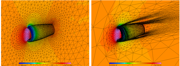 Air Flow Solution (Pressure) on the Original (Left) and the Adapted (Right) Grid