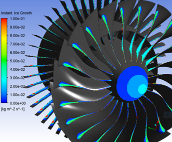 Turbo Ice View in CFD-Post Displaying the Instantaneous Ice Growth over Blades and Hubs