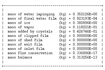 Table of Mass Balance from the ICE3D Log File