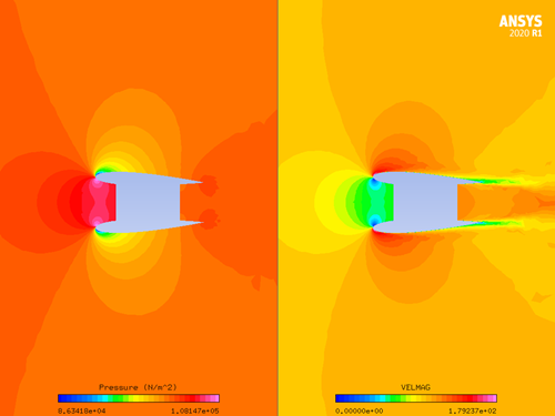 Pressure and Velocity Magnitude Contours Around the 2D Nacelle