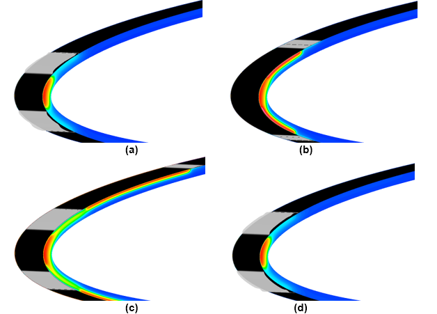 Residual Ice Shape and Solid Temperature at (a) 100, (b) 110, (c) 120 and (d) 220 Seconds