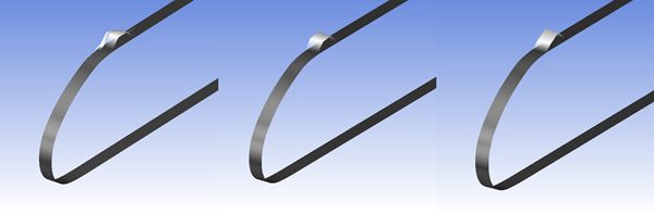 Residual Ice Shape Accreted for 2400 Seconds With the Hot Air Ips Turned On, With Roughness (Left: CFX; Middle: Fluent; Right: FENSAP)