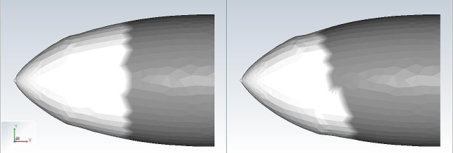 Ice Shapes Obtained with Rotation (Left) and Without Rotation (Right) at an Angle of Attack of 5 °