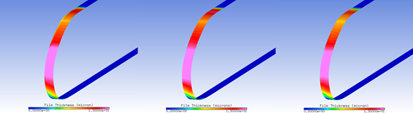 Water Film Thickness on the External Surface (ICE3D) (Left: CFX; Middle: Fluent; Right: FENSAP)