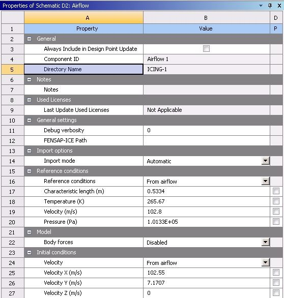 Airflow Schematic Properties Pane in A Fluid Flow – Icing (CFX/Fluent) Analysis System