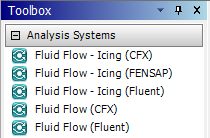 Selecting the Fluid Flow - Icing (Fluent/CFX) Analysis System in Workbench