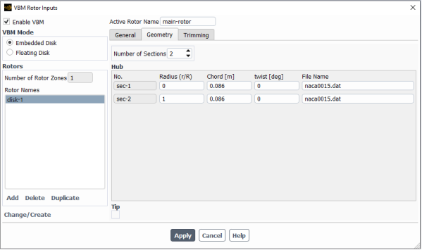 Geometry Configuration Window