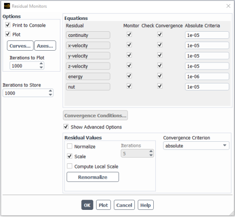 Solution Residuals Configuration