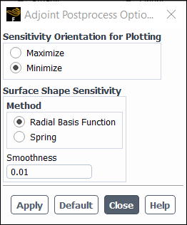 Adjoint Postprocess Options Dialog Box