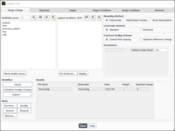 The Design Tool Dialog Box