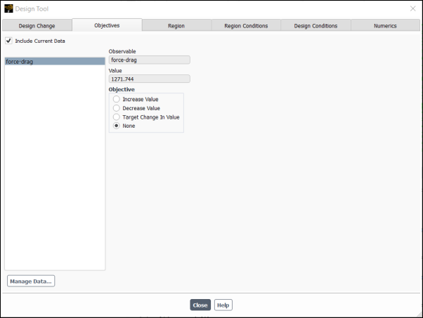 The Design Tool Dialog Box Objectives Tab