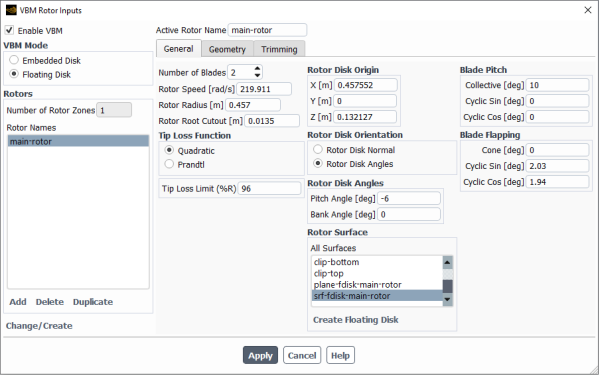 General Disk Data Configuration Window, FDM, Fixed Pitch