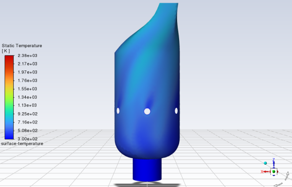Contours of Static Temperature on the Combustor Walls