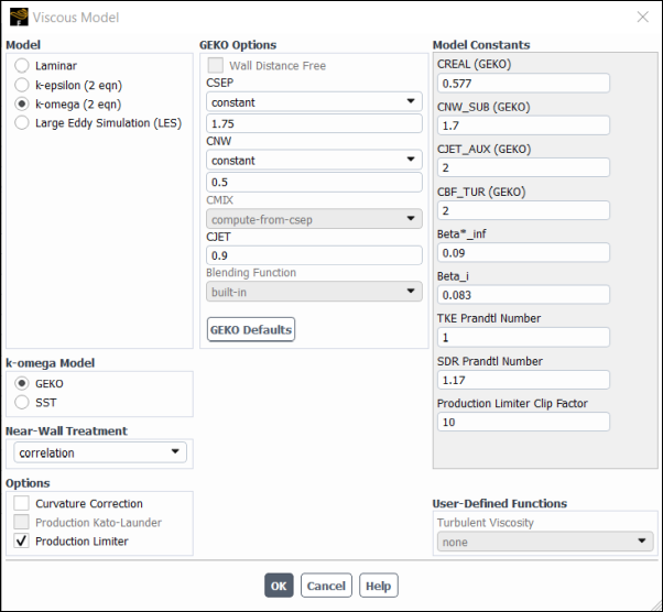 Viscous Model Dialog Box