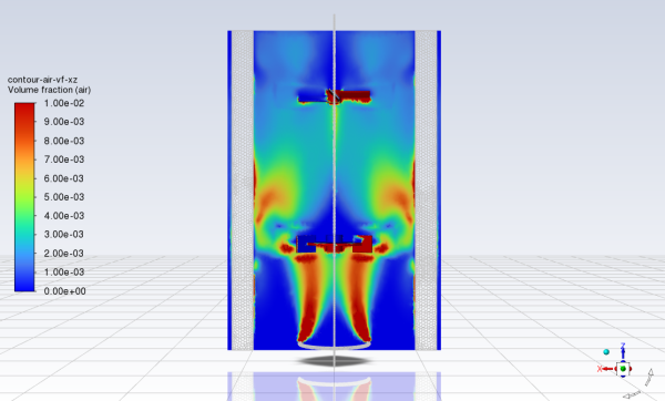 Contours of Air Volume Fraction on the XZ plane