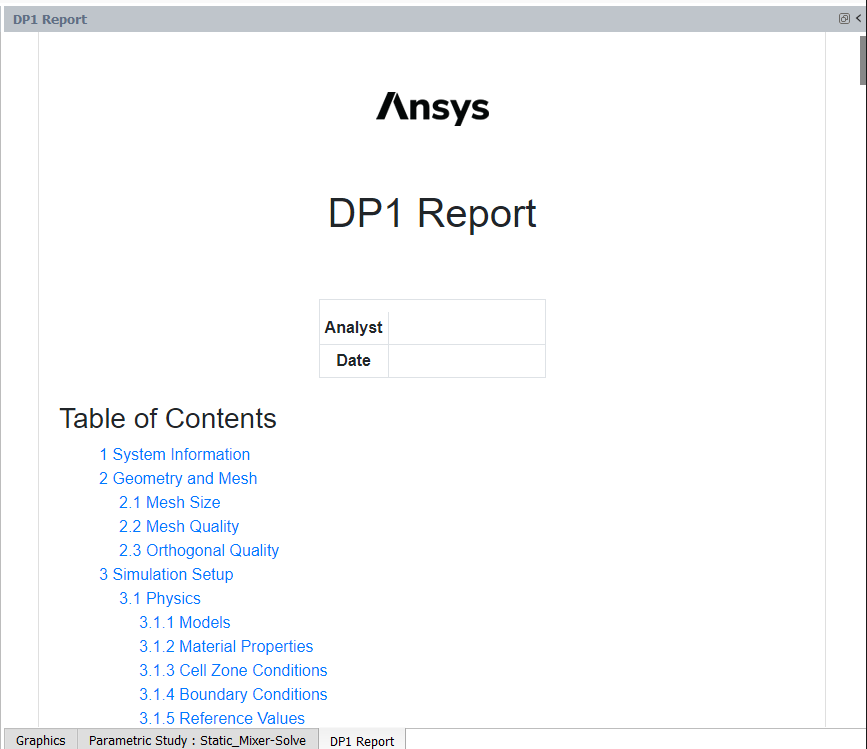 Simulation Report for a Design Point (DP1)