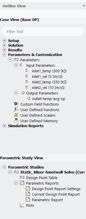 The Case View and Parametric Study View for the Initial Static Mixer Case