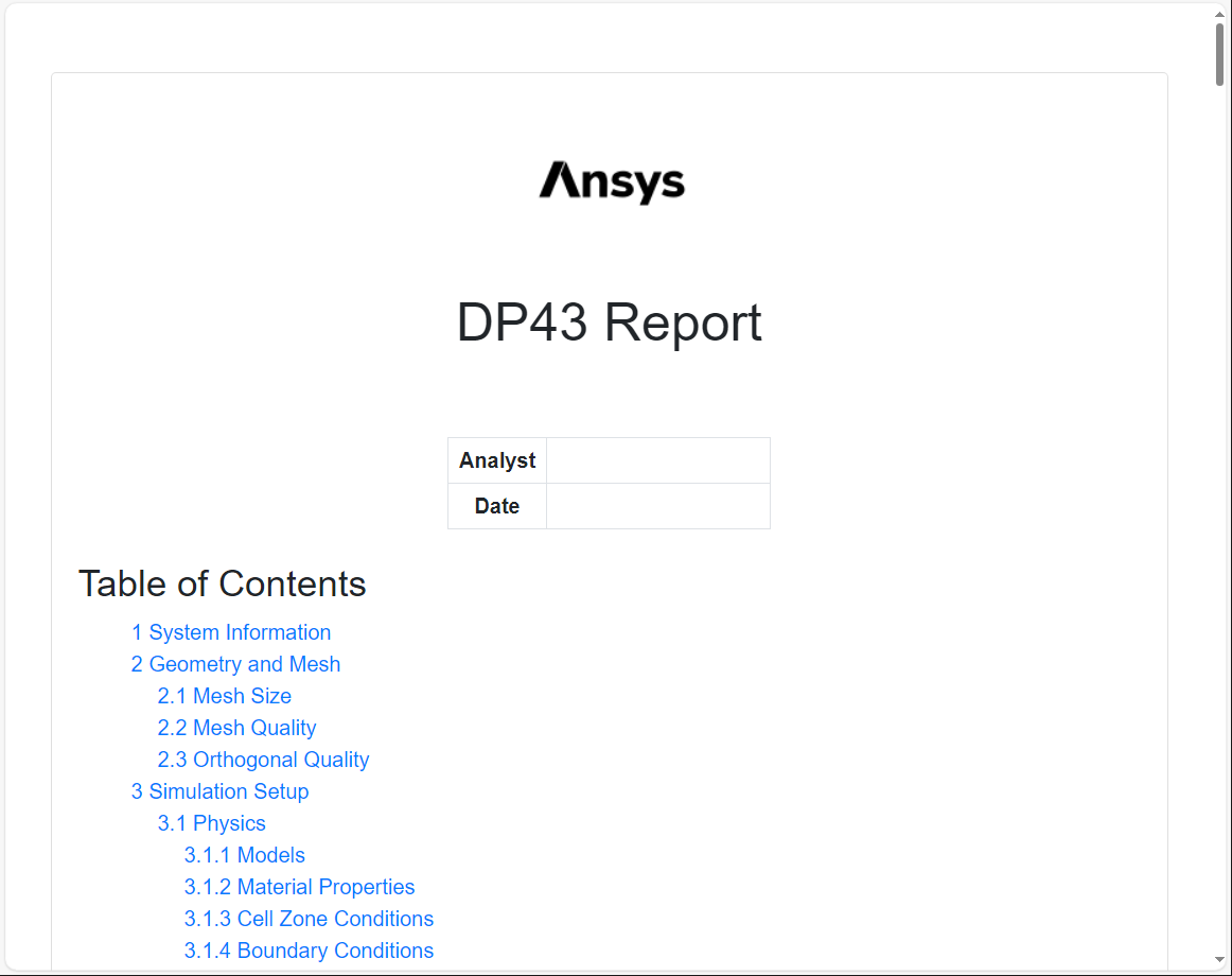 Simulation Report for the Optimal Design Point (DP43)
