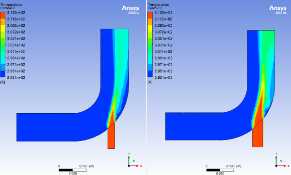 CFD-Post Displaying Temperature Contours for Both Geometries