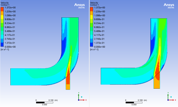 CFD-Post Displaying Velocity Contours for Both Geometries