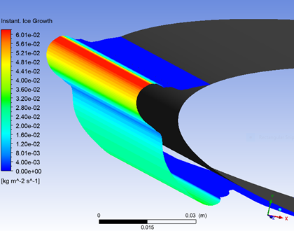 Ice View in CFD-Post, Instantaneous Ice Growth over Ice Cover Surface, Final Ice Shape