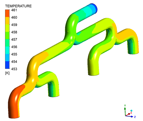 Temperature Field on the Wall of the Flow Channel With One Inlet and Four Outlets