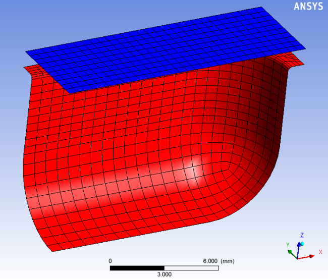 Thermoforming of a Blister, Sheet (blue) and Mold (red)