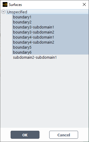 Selecting Boundaries in the Surfaces Dialog