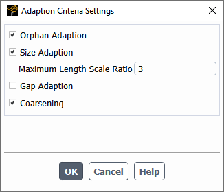 The Adaption Criteria Settings Dialog Box for the Overset Criterion