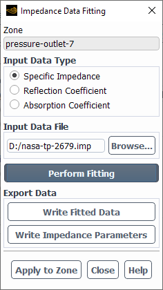 The Impedance Data Fitting Dialog Box