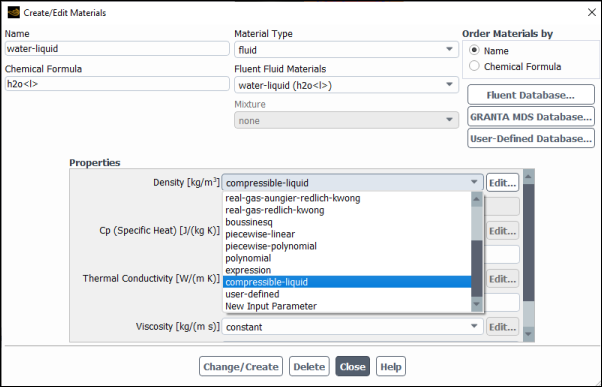 Compressible Liquid Materials Setting