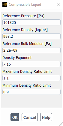 Compressible Liquid Density Settings Panel