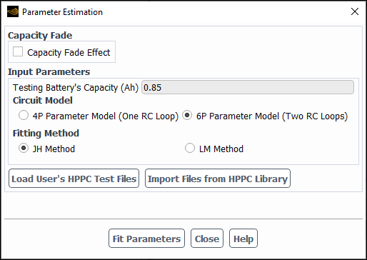 The Parameter Estimation Dialog Box for the ECM