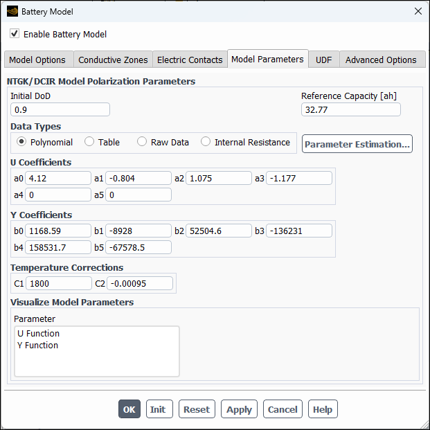 Model Parameters Tab—NTGK/DCIR Model