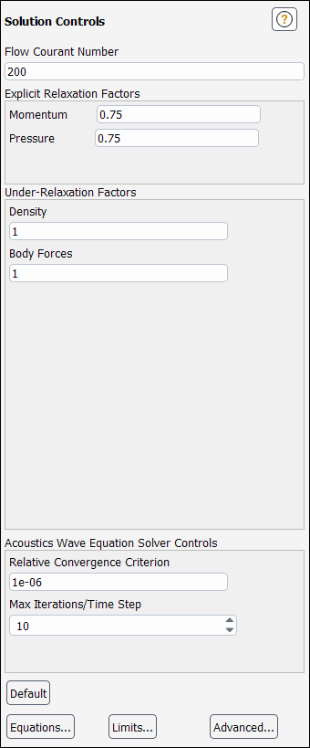 The Acoustics Wave Equation Solver Controls Task Page