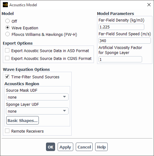 The Acoustics Model Dialog Box