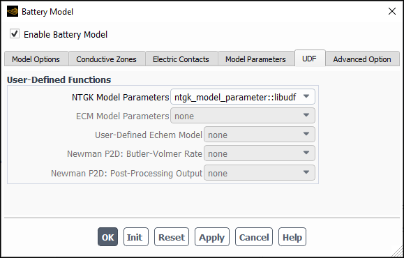 The Battery Model Dialog Box (UDF Tab)