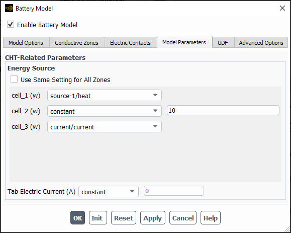 Model Parameters Tab—CHT Coupling Method