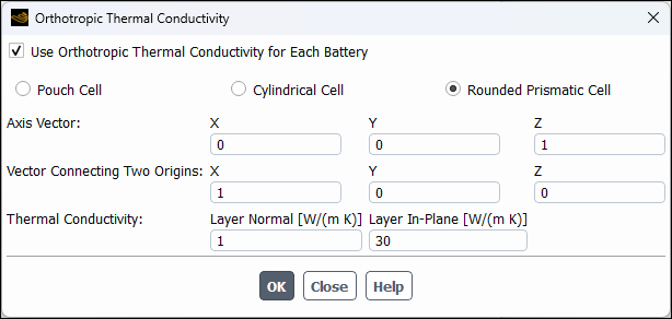 The Orthotropic Thermal Conductivity Dialog Box