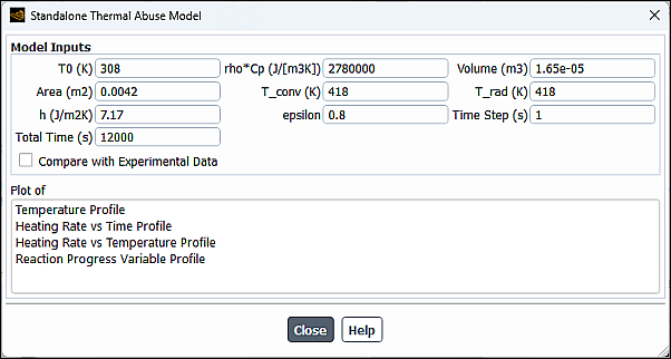 The Standalone Thermal Abuse Model Dialog Box