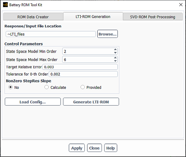 The Battery ROM Tool Kit Dialog Box - LTI-ROM Generation Tab