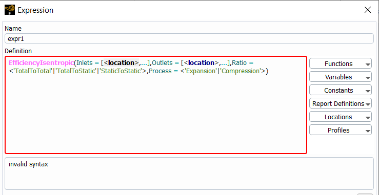 Expression Dialog Box with Efficiency Calculation